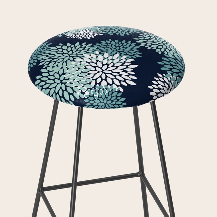 Floral Blooms in Navy, Teal and White Stool Gallery Image 2