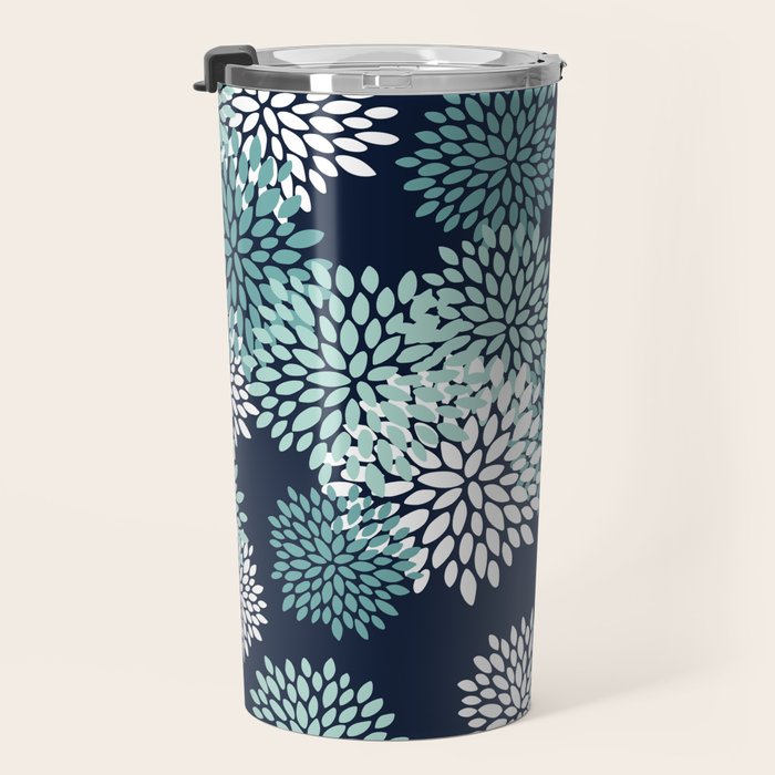 Floral Blooms in Navy, Teal and White Travel Mug Gallery Image 3