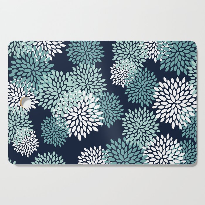 Floral Blooms in Navy, Teal and White Cutting Board Gallery Image 1