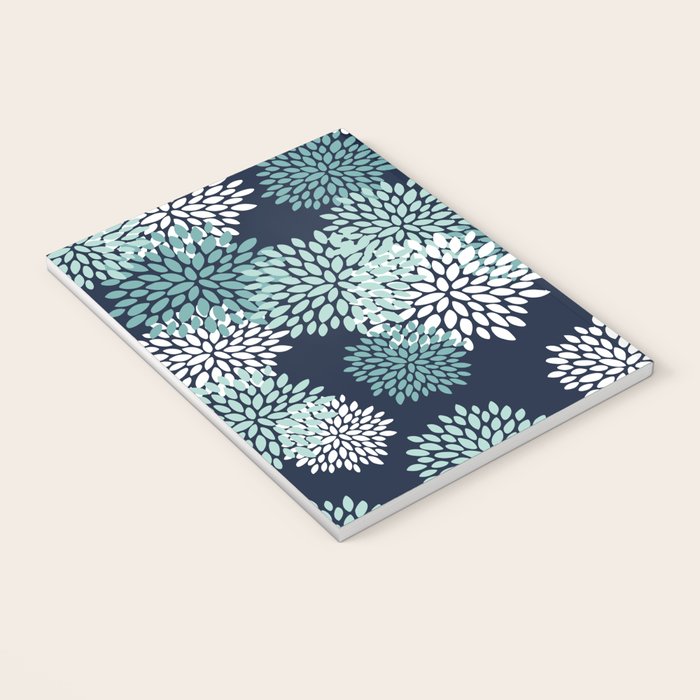 Floral Blooms in Navy, Teal and White Notebook Gallery Image 3