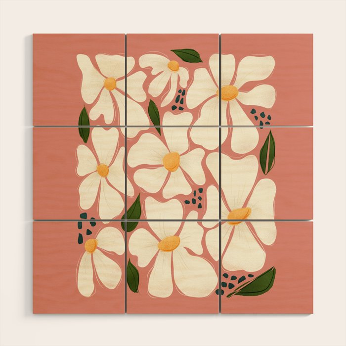 White Daisies On Pink Wood Wall Art Gallery Image 1