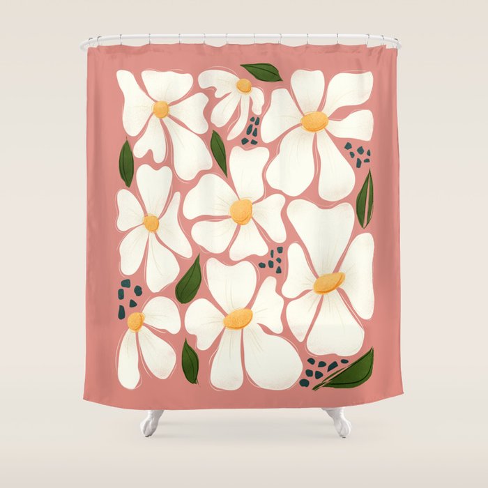 White Daisies On Pink Shower Curtain Gallery Image 1