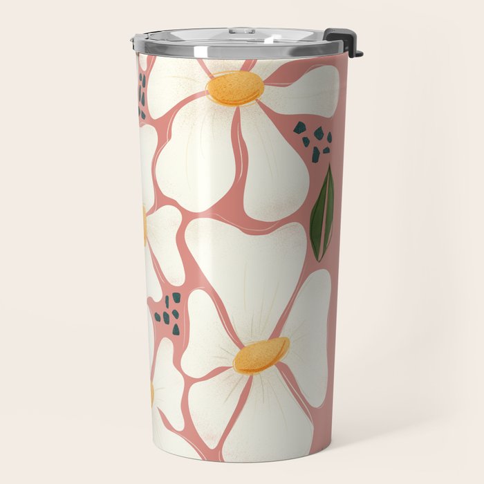 White Daisies On Pink Travel Mug Gallery Image 2