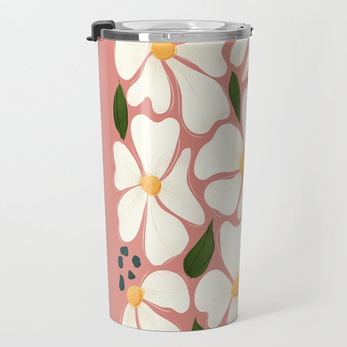 White Daisies On Pink Travel Mug Gallery Image 3