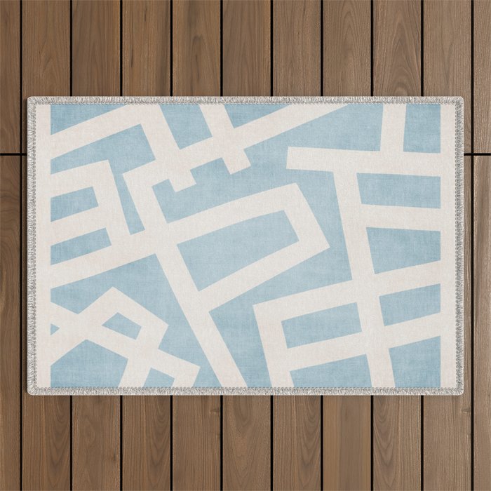 Light Blue Geometric Abstract Artwork Outdoor Rug Gallery Image 1