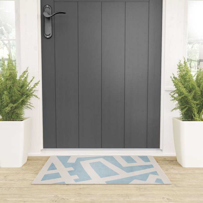Light Blue Geometric Abstract Artwork Welcome Mat Gallery Image 3