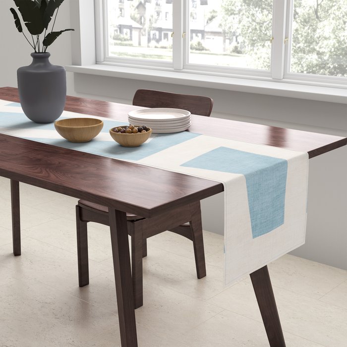 Light Blue Geometric Abstract Artwork Table Runner Gallery Image 2