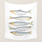 Sardine Fish Watercolor  Wall Tapestry Gallery Image 4
