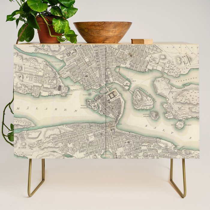 Vintage Map of Stockholm Sweden (1838) Credenza Gallery Image 1