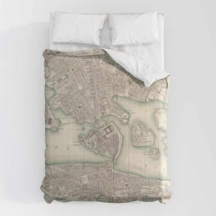 Vintage Map of Stockholm Sweden (1838) Comforter Gallery Image 6