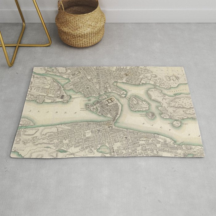 Vintage Map of Stockholm Sweden (1838) Rug Gallery Image 1