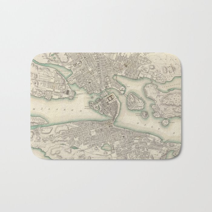 Vintage Map of Stockholm Sweden (1838) Bath Mat Gallery Image 1