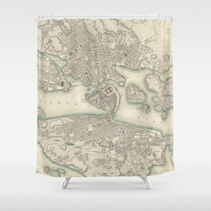 Vintage Map of Stockholm Sweden (1838) Shower Curtain Gallery Image 1