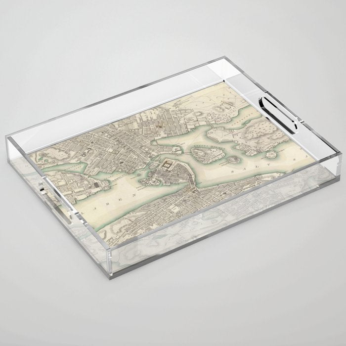 Vintage Map of Stockholm Sweden (1838) Acrylic Tray Gallery Image 1