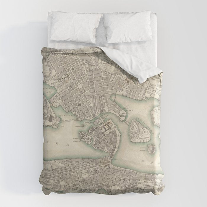 Vintage Map of Stockholm Sweden (1838) Duvet Cover Gallery Image 6