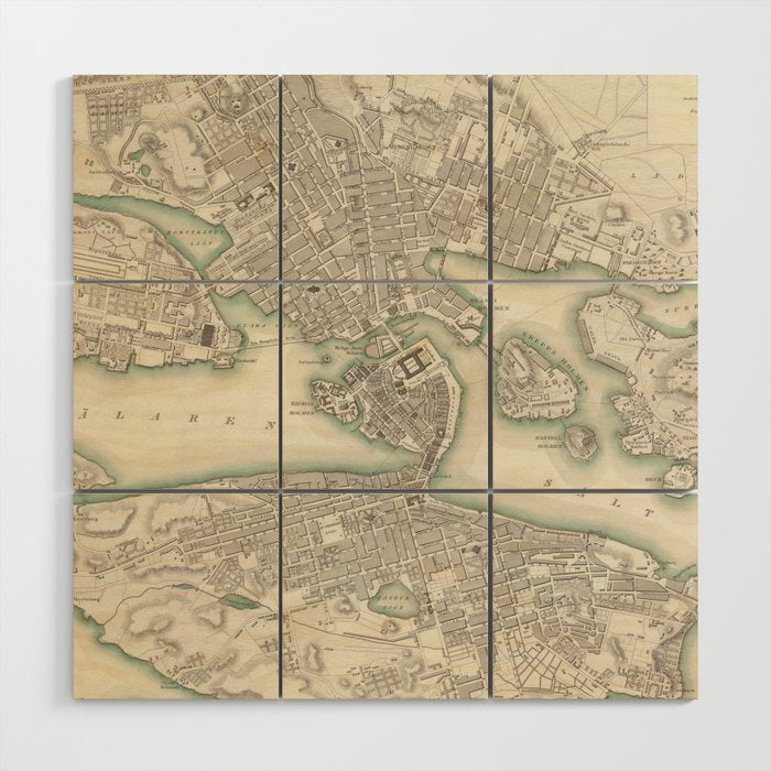 Vintage Map of Stockholm Sweden (1838) Wood Wall Art Gallery Image 1