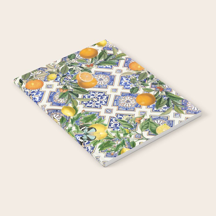 Sicilian Citrus, Mediterranean tiles, vintage lemons and orange fruit pattern Notebook Gallery Image 2