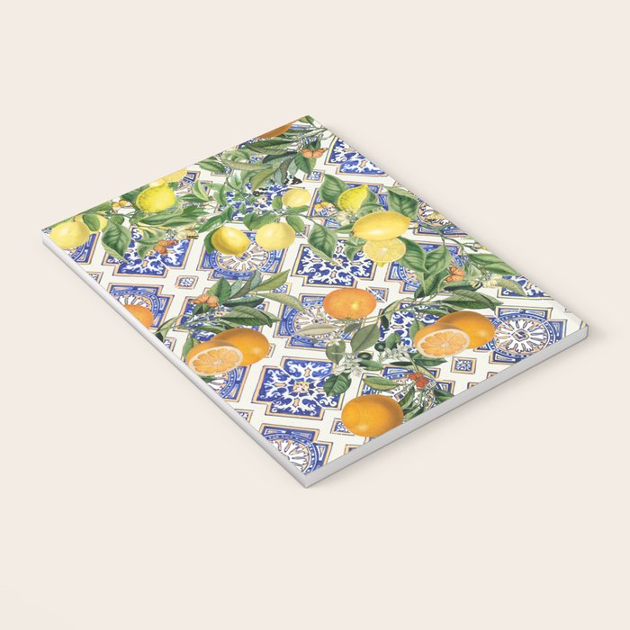 Sicilian Citrus, Mediterranean tiles, vintage lemons and orange fruit pattern Notebook Gallery Image 3