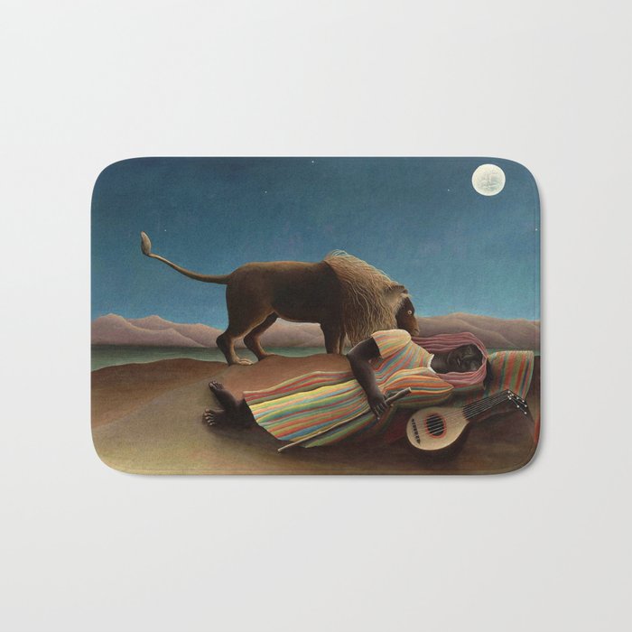 'The Sleeping Gypsy' Lion and Moon While Sleeping in the Desert by Henri Rousseau Bath Mat Gallery Image 1