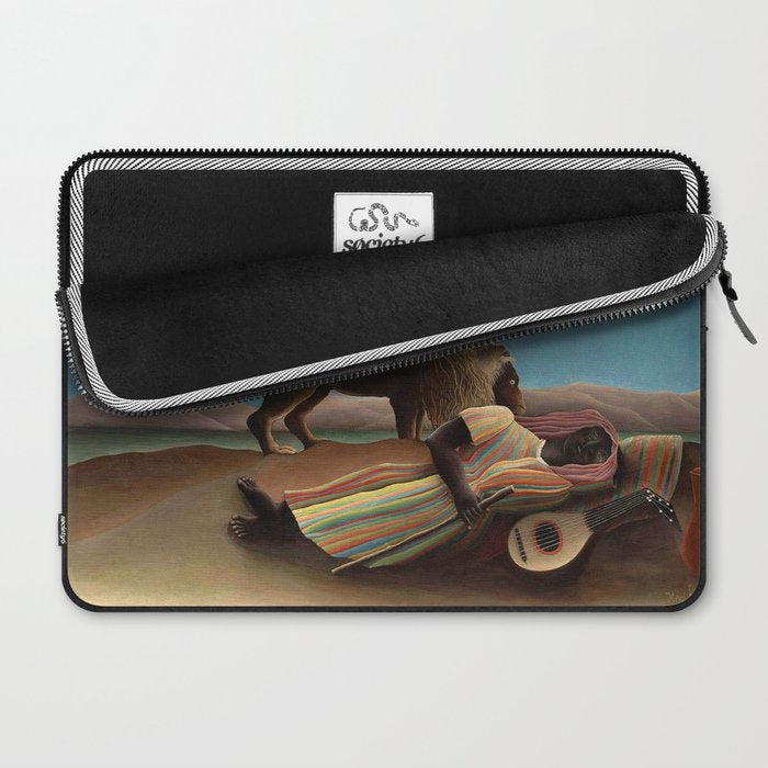 'The Sleeping Gypsy' Lion and Moon While Sleeping in the Desert by Henri Rousseau Laptop Sleeve Gallery Image 2