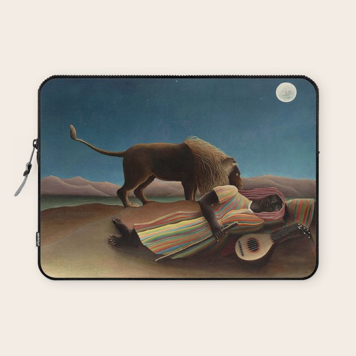 'The Sleeping Gypsy' Lion and Moon While Sleeping in the Desert by Henri Rousseau Laptop Sleeve Gallery Image 1