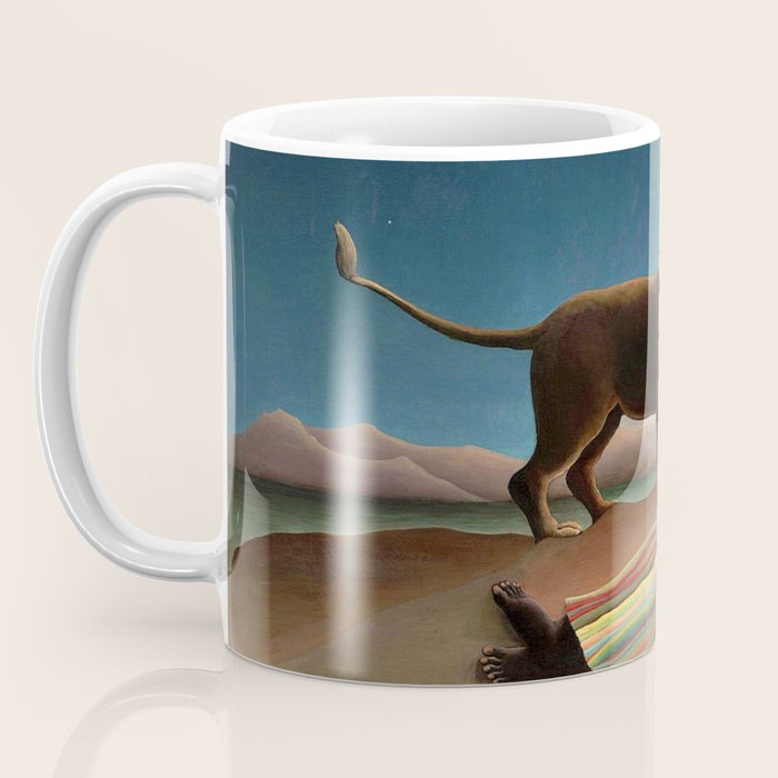 'The Sleeping Gypsy' Lion and Moon While Sleeping in the Desert by Henri Rousseau Coffee Mug Gallery Image 3