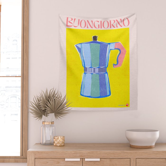 Buongiorno - Bold Retro Italian Coffee Maker Wall Tapestry Gallery Image 2