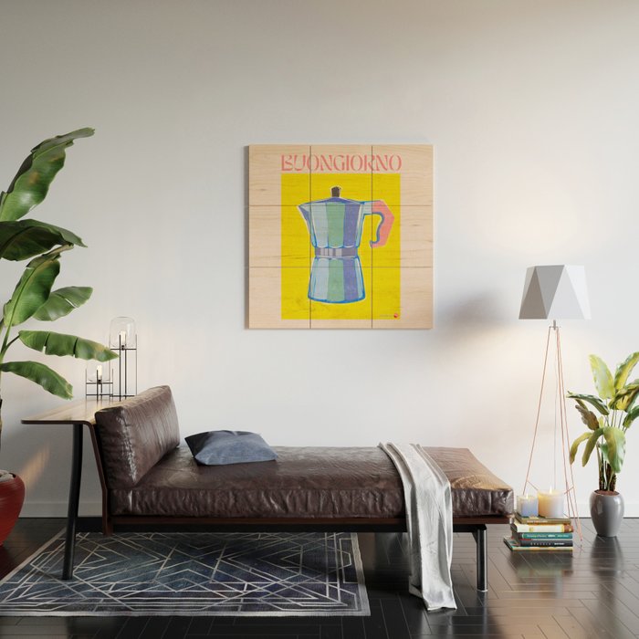 Buongiorno - Bold Retro Italian Coffee Maker Wood Wall Art Gallery Image 2