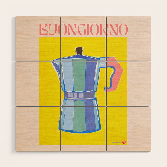 Buongiorno - Bold Retro Italian Coffee Maker Wood Wall Art Gallery Image 1