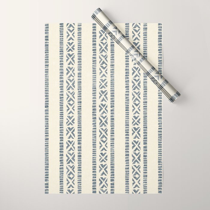 oceania vertical stripes - navy blue on cream Wrapping Paper Gallery Image 1