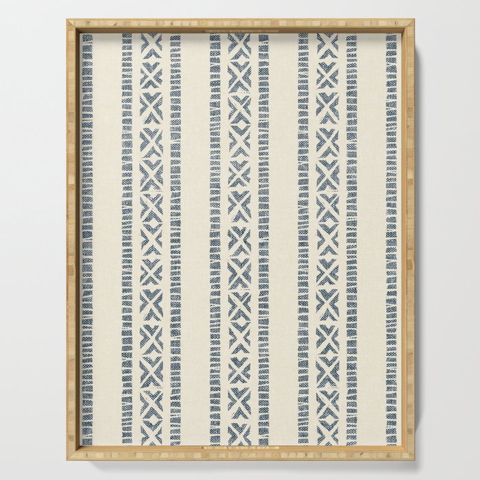 oceania vertical stripes - navy blue on cream Serving Tray Gallery Image 1