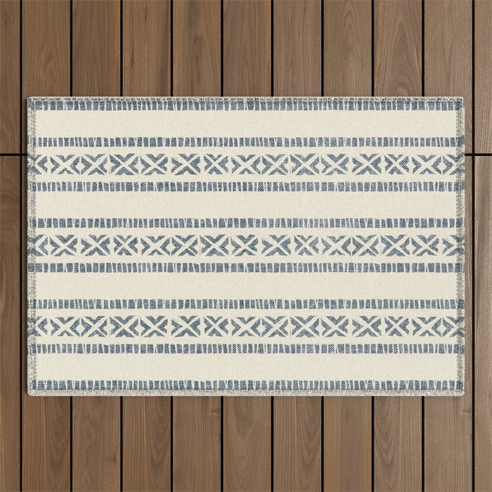 oceania vertical stripes - navy blue on cream Outdoor Rug Gallery Image 1