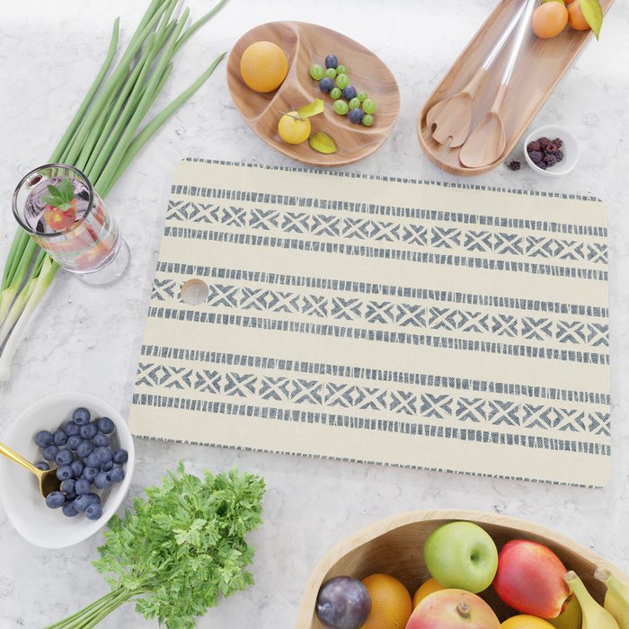 oceania vertical stripes - navy blue on cream Cutting Board Gallery Image 2