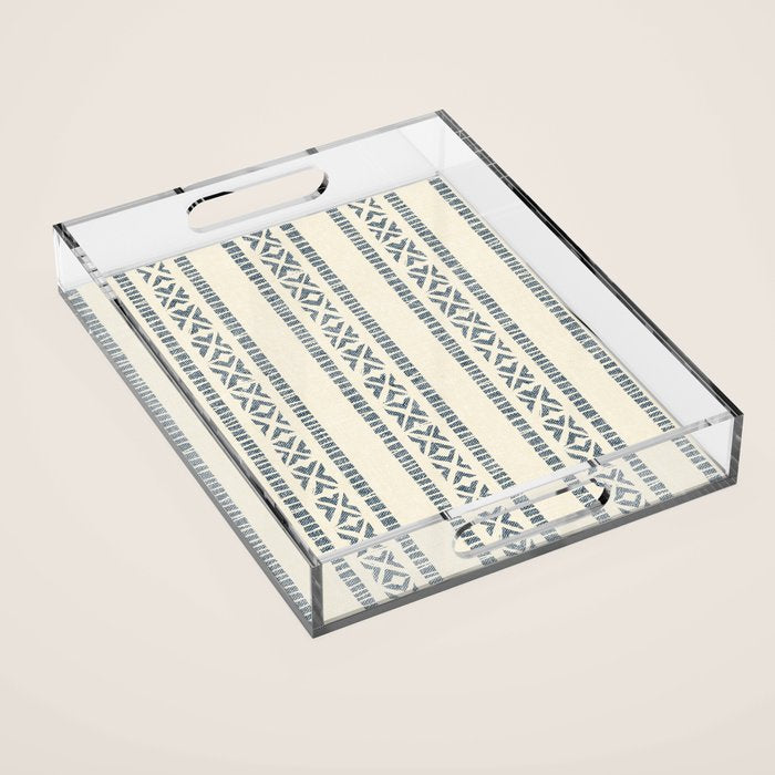 oceania vertical stripes - navy blue on cream Acrylic Tray Gallery Image 1
