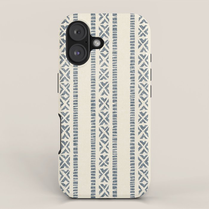 oceania vertical stripes - navy blue on cream iPhone Case Gallery Image 1