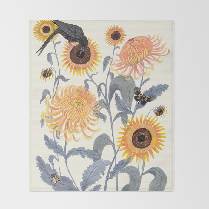 Crysanthmums and Sunflowers Throw Blanket Gallery Image 2