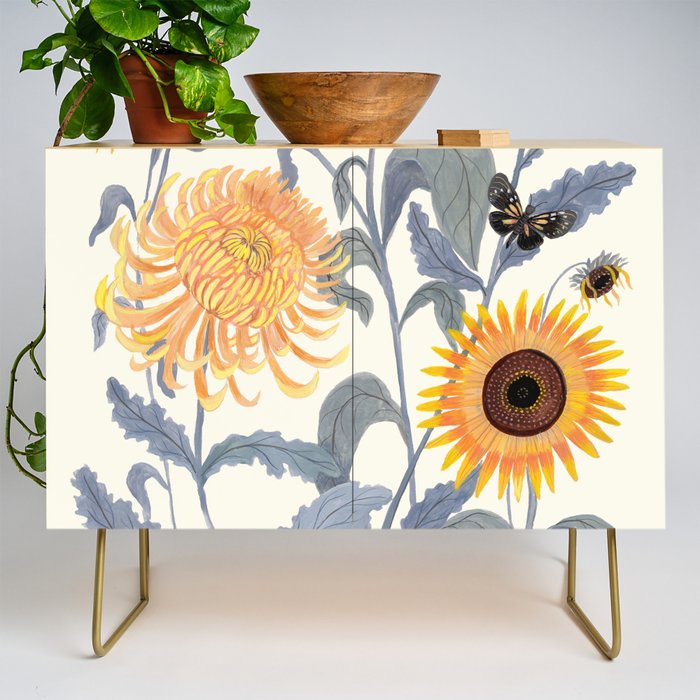 Crysanthmums and Sunflowers Credenza Gallery Image 1