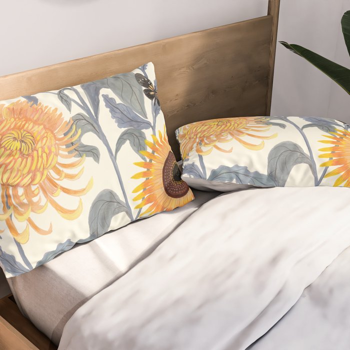 Crysanthmums and Sunflowers Pillow Sham Gallery Image 2