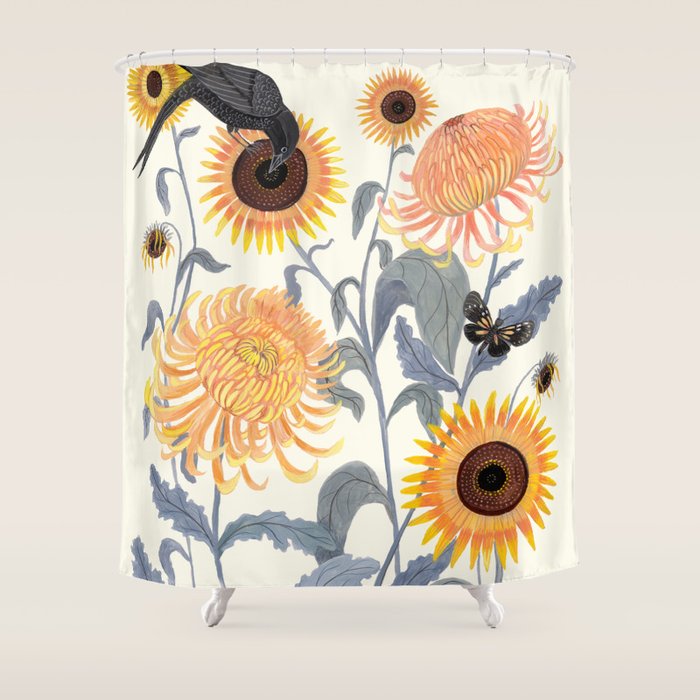 Crysanthmums and Sunflowers Shower Curtain Gallery Image 1