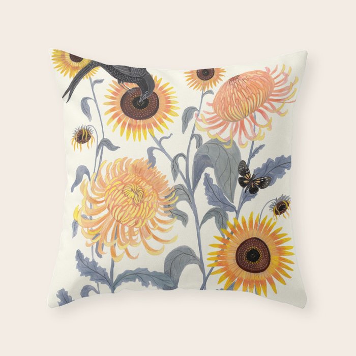 Crysanthmums and Sunflowers Throw Pillow Gallery Image 6