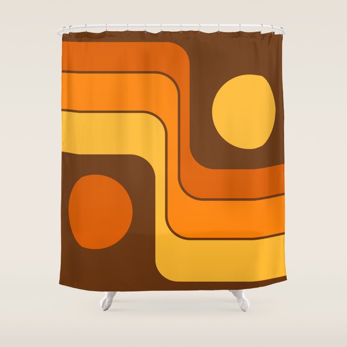 Retro 70s Style Geometric Design 747 Scandi Autumn Shower Curtain Gallery Image 1