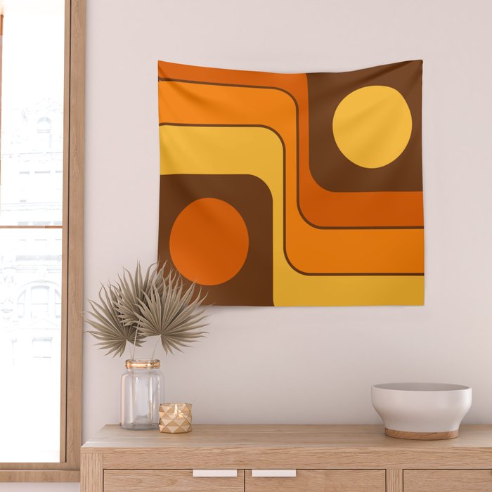Retro 70s Style Geometric Design 747 Scandi Autumn Wall Tapestry Gallery Image 2