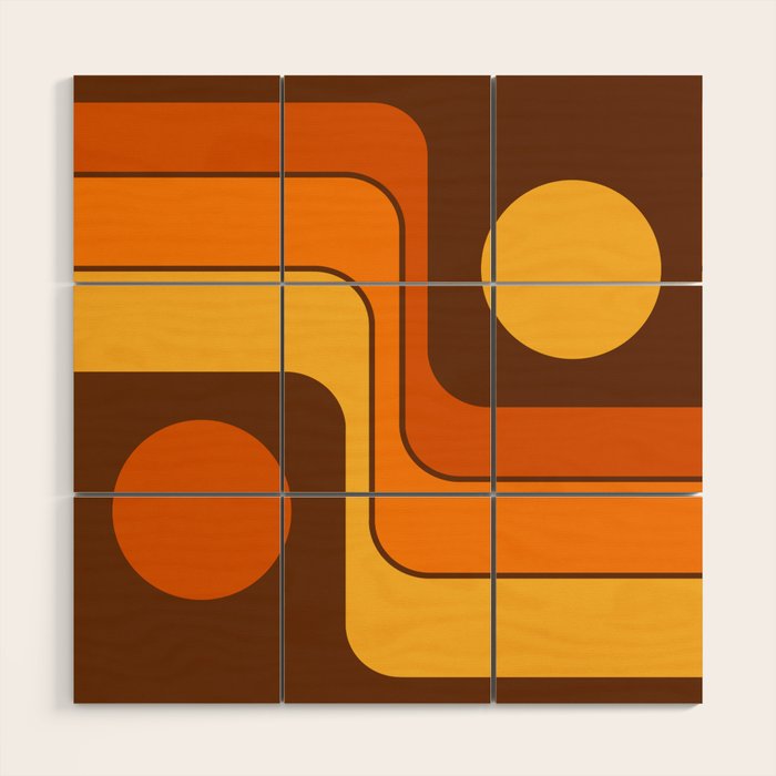 Retro 70s Style Geometric Design 747 Scandi Autumn Wood Wall Art Gallery Image 1
