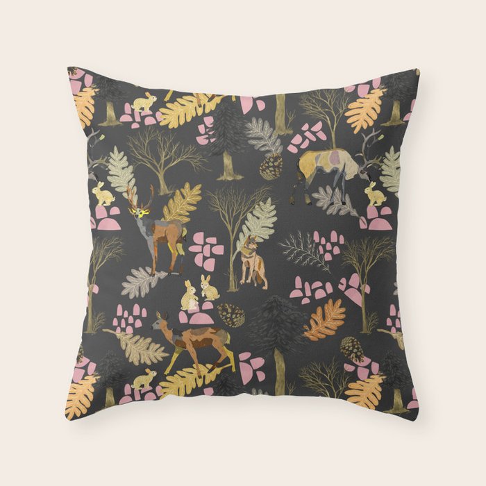 Colorful forest animals F Throw Pillow Gallery Image 6