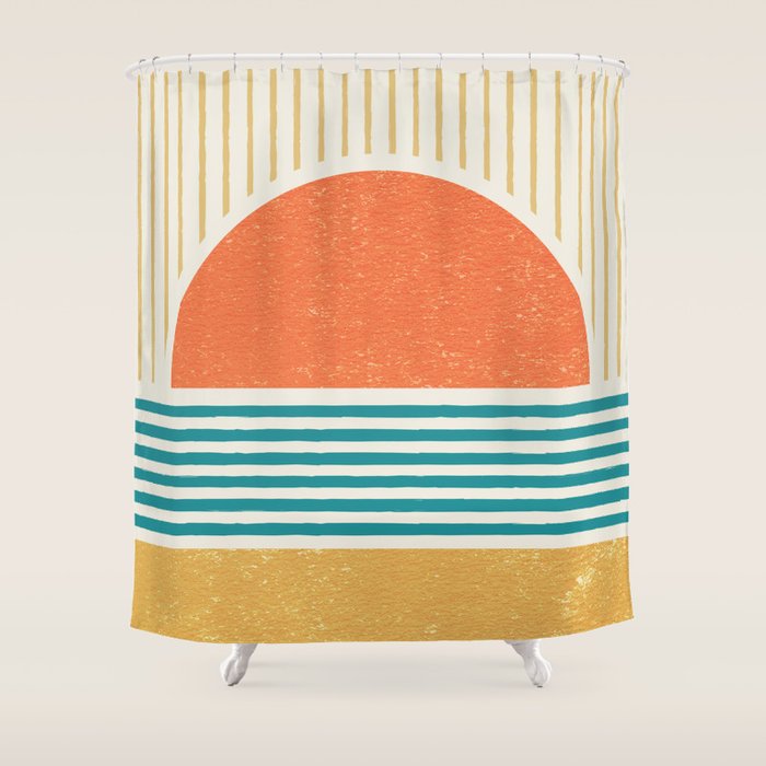 Sun Beach Stripes - Mid Century Modern Abstract Shower Curtain Gallery Image 1