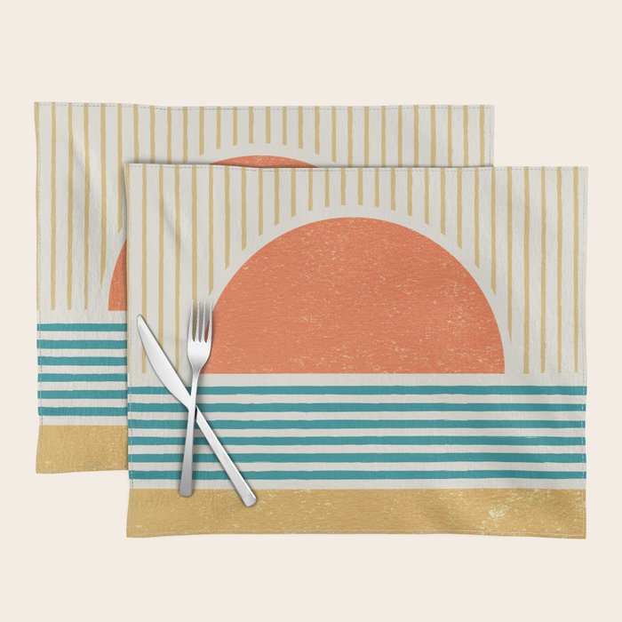 Sun Beach Stripes - Mid Century Modern Abstract Placemat Gallery Image 1