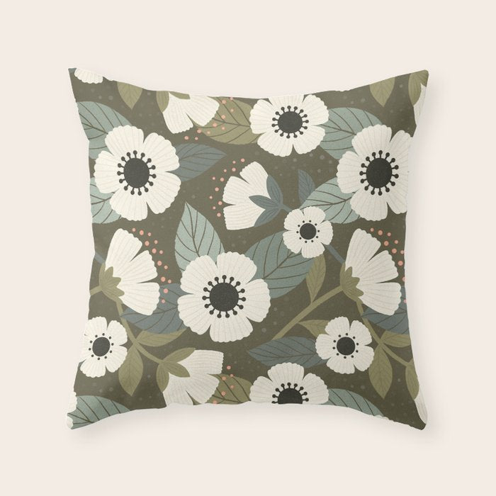 Flower Blossoms and Leaves Throw Pillow Gallery Image 1