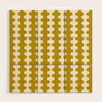 Wavy Stripes Ogee A-Go-Go Contemporary Pattern in Olive Yellow and Cream Wood Wall Art Gallery Image 1