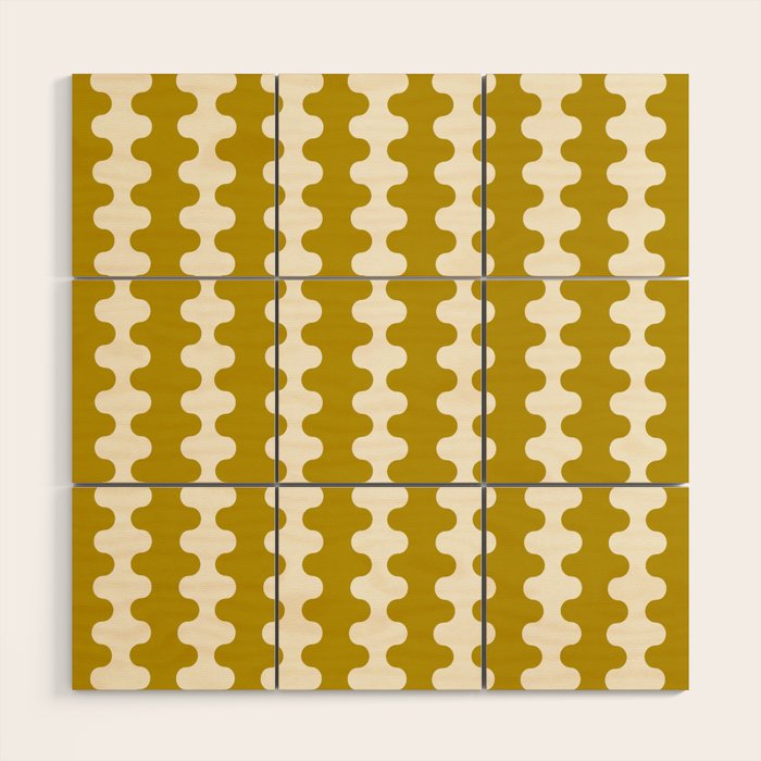 Wavy Stripes Ogee A-Go-Go Contemporary Pattern in Olive Yellow and Cream Wood Wall Art Gallery Image 1