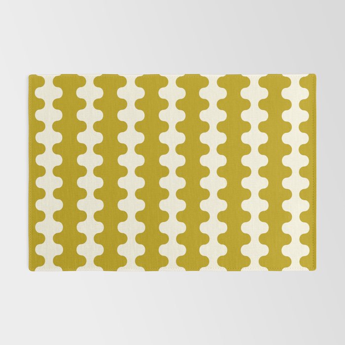 Wavy Stripes Ogee A-Go-Go Contemporary Pattern in Olive Yellow and Cream Rug Gallery Image 2